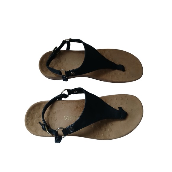 Vionic Kirra Thong Sandals Black Leather Adjustable Strap Comfort Women Size 8 - Picture 4 of 7